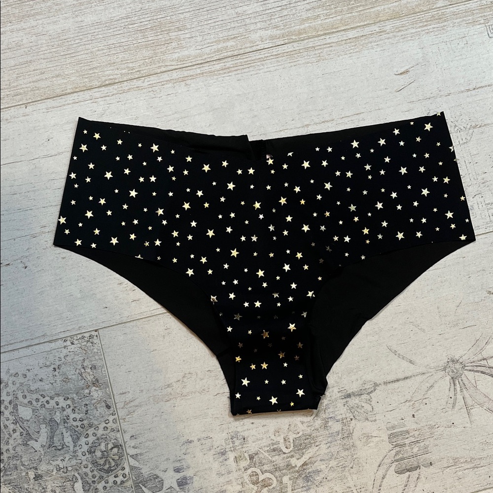 Victoria's Secret Black with Silver Star Cheeky Panties Size Medium